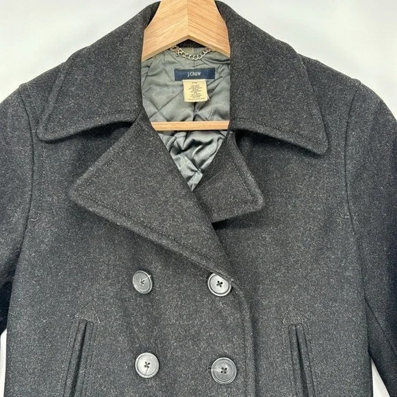 J. Crew Women’s Gray Wool Blend Double Breasted Pea Coat Jacket Size PXS Classic - Picture 2 of 13